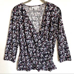 Liz Claiborne Floral V Neck Mock Wrap Top